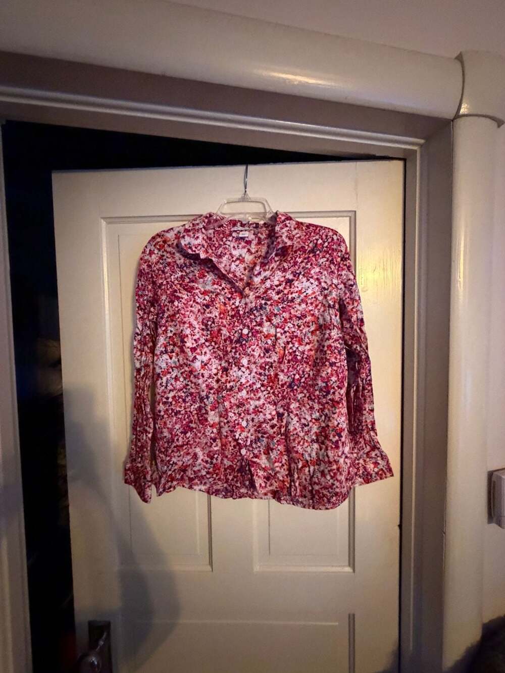 Coldwater Creek Floral Print Button-Up Blouse Size PXL 16 Pink Cotton